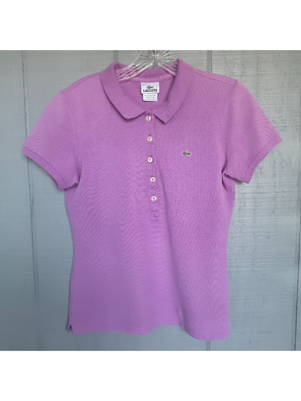 Lacoste Women's Purple Polo Shirt Size 40 Medium Cotton Piqué Classic Croc Logo
